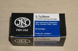 lot 97 image: Box of 50 FNH 5.7 x 28 40 Gr Sporting Ammo