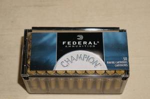 lot 99 image: Box of 50 Federal Champion .22 Win Mag 40 Gr FMJ Ammo