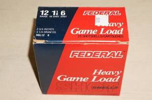 lot 121 image: Box of 25 Federal Heavy Game Load 12 Ga 2-34 6 Shot Shotshells