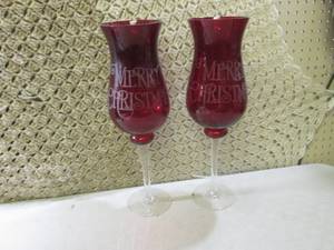 (D-4) Pair Red Glass Christmas Deco...