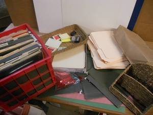 lot 45 image: File Crate, Hanging File Folders, Manila File Folders, Desk Organizer Baskets, Post-it notes, etc