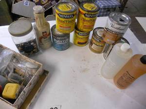 lot 29 image: 2 Part Polymer Coating, Various Wood Finishes 4 are New and Unopened, Hardware
