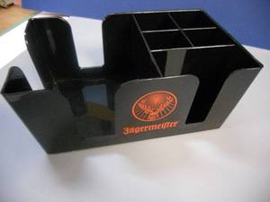 lot 105 image: Jagermeister Swizzle stick, Napkin, Coaster holder - Fun Home Bar Item - Black with Red