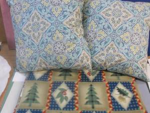 lot 110 image: Throw Pillows with Fuzzy afghan lap blanket