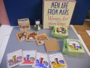 lot 122 image: New In Box 4 sets of Coasters and Mini Nativity Set - Also Snowman dcor and Men are from Mars Women are from Venus Board Game