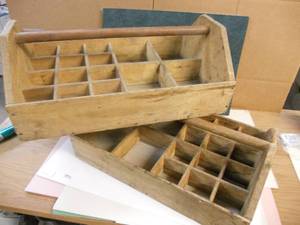 lot 25 image: Plumber-Tool Wood Tote - Great to Upcycle 24x14x11 - Set of 2