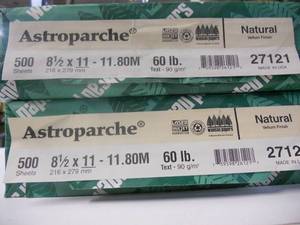lot 63 image: Astroparche 1000 Sheets - 2 Reams 8-12x11 60# LaserInk Jet Natural Color Velum Finish