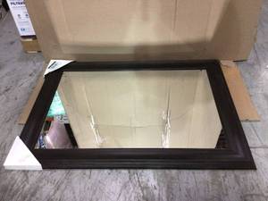 Medium Rectangle Dark Wood Tone Hooks Contemporary Mirror (30 in. H x 42 in. W) in good&nbsp condition