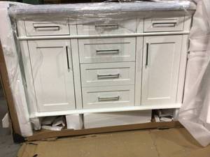 Sonoma 48 in. W x 22 in. D Vanity in White with Carrara Marble Top with White Sinks by Home Decorators Collection in good conditions