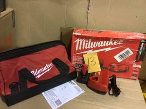 lot 13 image: M12 12-Volt Lithium-Ion 4.0 Ah Battery and Charger Starter Kit with Tool Bag by Milwaukee see pictures