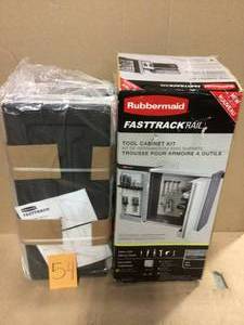 lot 54 image: FastTrack Garage 24 in. H x 24 in. W x 10-12 in. D Tool Cabinet Kit Rail Storage System (5-Piece) by Rubbermaid in good  condition