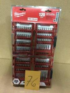 lot 76 image: Milwaukee - 48-32-4496 - Shockwave Steel Driver and Impact Bit Set - 120 Piece in good  condition