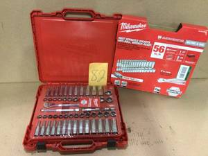 lot 82 image: 38 in. Drive SAEMetric Ratchet and Socket Mechanics Tool Set (56-Piece) by Milwaukee in good  condition
