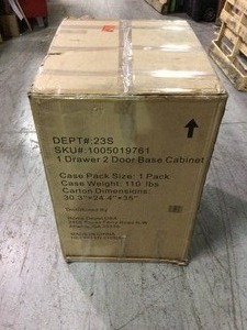 lot 101 image: Heavy Duty Welded 28 in. W x 33 in. H x 21.5 in. D 20-Gauge Free Standing 1-Drawer 2-Door Steel Garage Base Cabinet by Husky not used