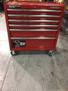 lot 102 image: 36 in. W 6-Drawer, Deep Tool Chest Cabinet in Gloss Red by Husky whit some scratches and dents please review the pictures