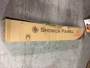 lot 113 image: 63 in. 8-Jet Shower Panel System in Stainless Steel with Rainfall Waterfall LED Shower Head and Hand Shower Wand by AKDY in good conditions