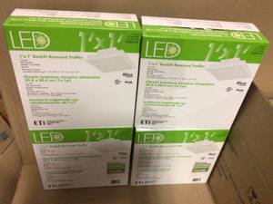 Lot of Commercial Drop Ceiling 1 ft. x 1 ft. White 4000K Integrated LED Flat Panel Troffer by ETi in good condition see pictures