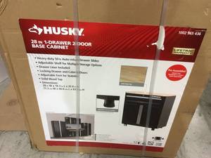 28 in. W x 33 in. H x 18 in. D 1-Drawer 2-Door Steel Garage Base Cabinet by Husky open box customer return in good condition see pictures