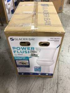 Glacier Bay Power Flush 2-Piece 1.28 GPF Single Flush Elongated Toilet in White with Slow-Close Seat Included not used