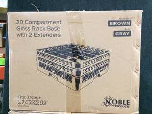 lot 32 image: 2 Cases New In Box&nbspNoble Products 20-Compartment Gray Full-Size Glass Rack with 2 Brown Extenders - 19 38 x 19 38 x 7 14
