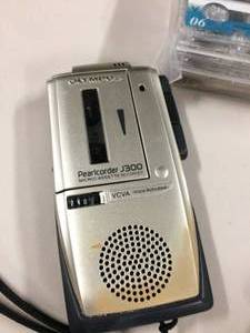 lot 48 image: Olympus J300 Pearlcorder MicroCassette Voice Recorder Dictaphone Dictation VCVA Voice Activated &&nbspSony IC Recorder ICD-B5 Handheld Digital Voice Recorder With Pack Of TDK Microcassettes - Both Good Working Condition