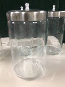 lot 10 image: LOT OF 9 MEDICAL QUART SIZE GLASS JARS WITH STAINLESS STEEL LIDS