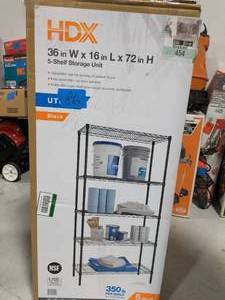 lot 86 image: 5 SHELF STORAGE 36INW X 16 IN LX 72IN H