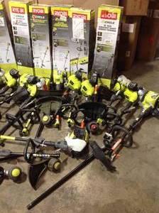 Pallet with RYOBI TRIMMERS - Outdoor Tools various conditions and models see pictures Open boxes customer returns