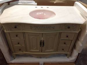 Winslow 48 in. W x 22 in. D Bath Vanity in Antique White with Vanity Top in White Marble with White Basin by Home Decorators Collection damaged see pictures