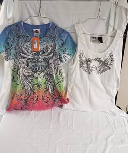 Harley Davidson brand clothing - 1 new sz mediun rhintstone emblished t-shirt, 3 tank tops
