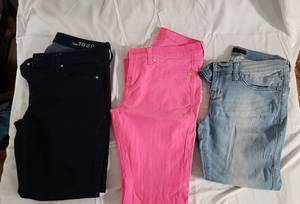 1 pair Gap skinny jeans sz 29 reg, 1 pair pink Rock & Republic skinny jeans sz 8M, 1 pair Rock & Republic cropped jeans sz 6
