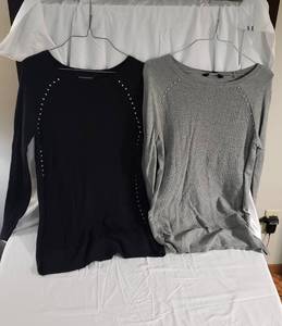 5 Rock & Republic brand sweaters. (2 studded sz small, 2 keyhole neck sz X-Small, 1 studded tied bottom sz medium)