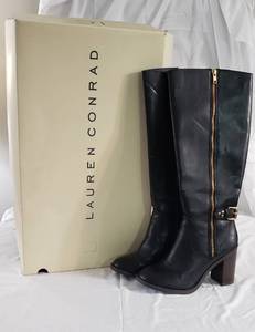 1 pair new sz 7.5 Lauren Conrad tall black boots with gold hardware