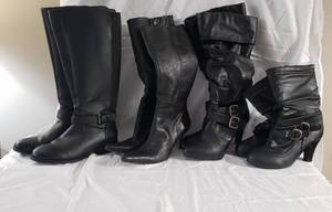 4 pair black boots sz 7-8 (incudes Diba brand leather boots sz 8)