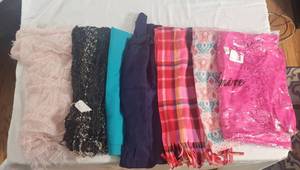 Variety of 7 infinity scarves, fleece scarves & pashminas