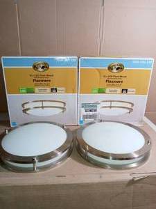 Flaxmere 11.8 in. Brushed Nickel LED Flush Mount Ceiling Light with Frosted White Glass Shade by Hampton Bay- slightly used - set of 2