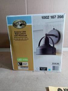 9 in. Weathered Pewter Outdoor LED Wall Lantern Sconce with Open Bottom by Hampton Bay- open box not used