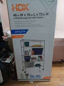 Chrome Rolling 5-Tier Metal Wire Shelving Unit (48 in. W x 72 in. H x 18 in. D) by HDX - not used, unopened