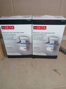 Toilet Paper Holder with Privacy Storage in SpotShield Brushed Nickel by Delta- open box not used - set of 2