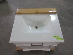 lot 206 image: Home Decorators Collection Melpark 24 in. W x 20 in. D Bath Vanity in White with Cultured Marble Vanity Top in White with White Sink Melpark 24W
