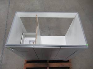 lot 303 image: Home Decorators Collection Hawthorne 36 in. W x 21-34 in. D Vanity Cabinet in Twilight Gray with Left Hand Side Drawers 30687