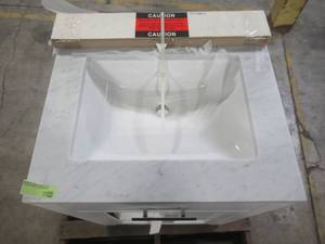 lot 349 image: Water Creation Madison 24 in. Vanity in Modern White with Marble Vanity Top in Carrara White MADISON24W