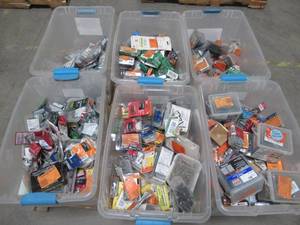 lot 215 image: WHOLESALE MIXED PALLET OF MISCELLANEOUS FASTENERS (Pallet can include, nails, screws, bolts, anchors, toggles and more)