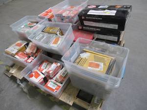 lot 216 image: WHOLESALE MIXED PALLET OF MISCELLANEOUS FASTENERS (Pallet can include, nails, screws, bolts, anchors, toggles and more)