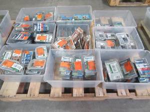 lot 221 image: WHOLESALE MIXED PALLET OF MISCELLANEOUS FASTENERS (Pallet can include, nails, screws, bolts, anchors, toggles and more)