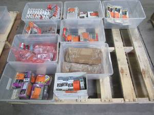 lot 222 image: WHOLESALE MIXED PALLET OF MISCELLANEOUS FASTENERS (Pallet can include, nails, screws, bolts, anchors, toggles and more)