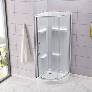 lot 129 image: Glacier Bay Maia 32 in. x 79.50 in. Corner Drain Corner Shower Kit in Clear and Chrome, GSH222