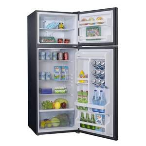 lot 242 image: Galanz 12.0 cu. ft. Top Freezer Retro Refrigerator with Dual Door True Freezer, Frost Free in Black, GLR12TBKEFR - USED.