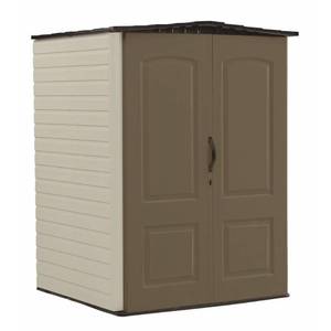 lot 404 image: Rubbermaid 6 ft. 4 in. H x 4 ft. 7 in. W x 4 ft. 4 in. D Medium Vertical Plastic Shed, 1967673 - OPEN BOX - MAY BE MISSING OR HAVE DAMAGED PARTS.