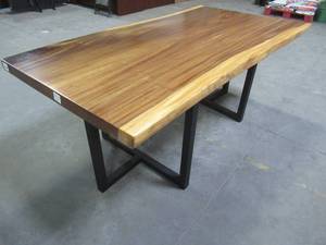lot 6 image: Solid Wood Live Edge Walnut Dining Table (78362362) With Metal T Bases (MTBD) Approximate Dimensions 78 x 36 x 2 14 - LOW RESERVE OF $500.00